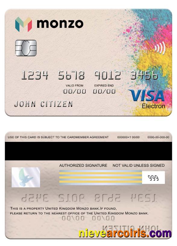 United Kingdom Monzo bank visa electron card